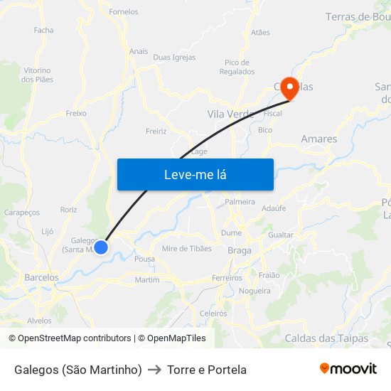 Galegos (São Martinho) to Torre e Portela map