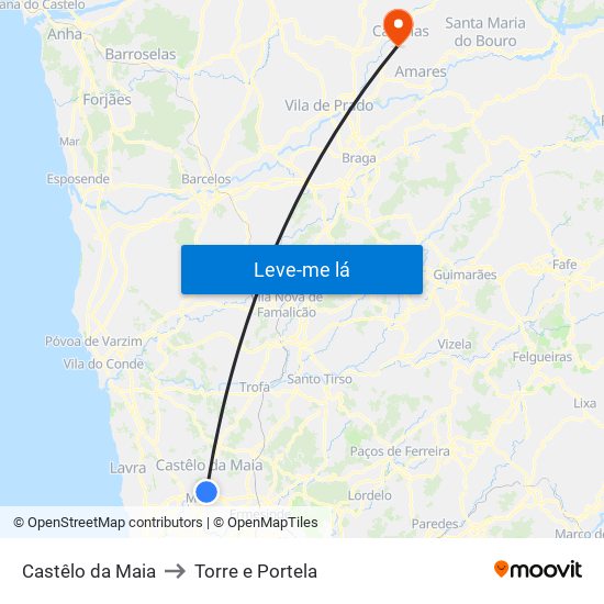 Castêlo da Maia to Torre e Portela map