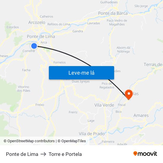Ponte de Lima to Torre e Portela map