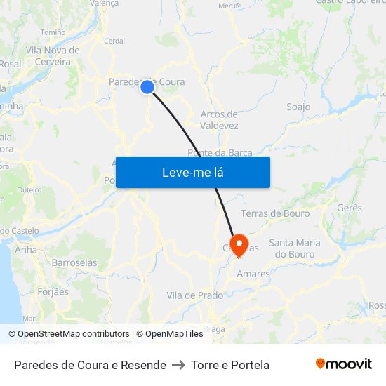 Paredes de Coura e Resende to Torre e Portela map