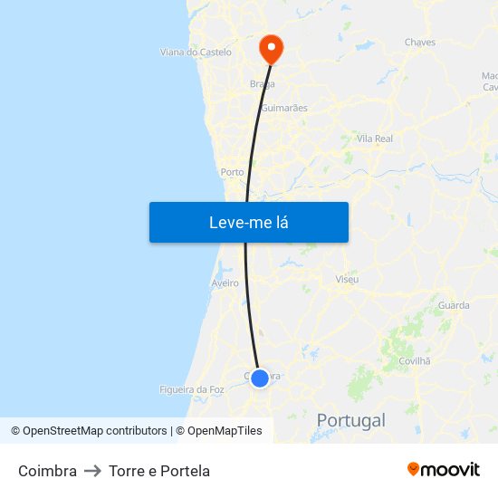 Coimbra to Torre e Portela map