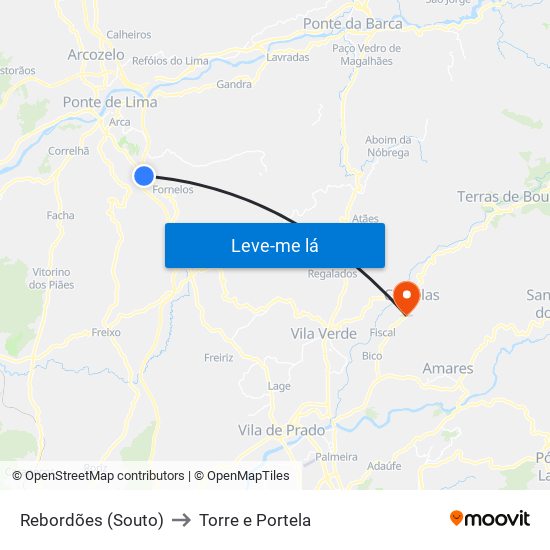 Rebordões (Souto) to Torre e Portela map