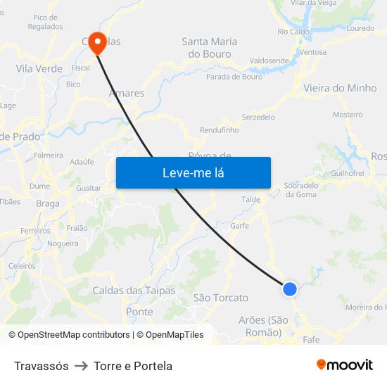 Travassós to Torre e Portela map