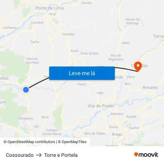 Cossourado to Torre e Portela map