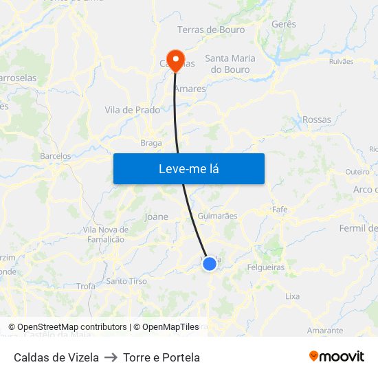 Caldas de Vizela to Torre e Portela map