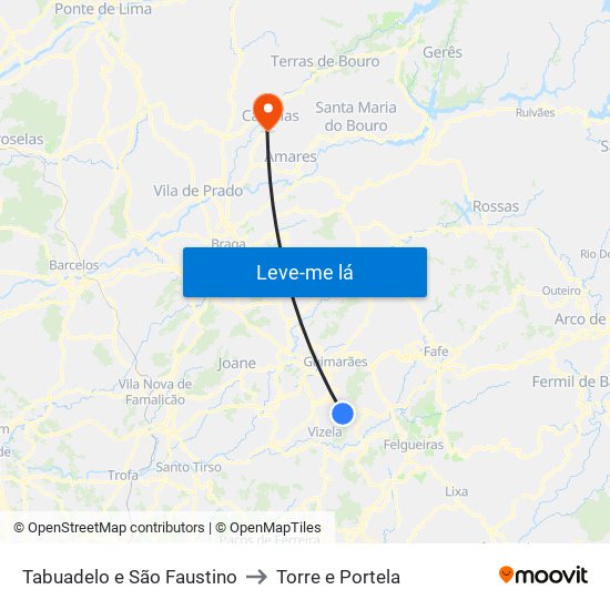 Tabuadelo e São Faustino to Torre e Portela map