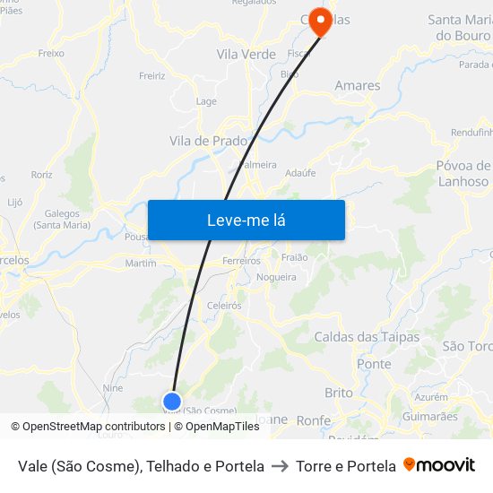 Vale (São Cosme), Telhado e Portela to Torre e Portela map