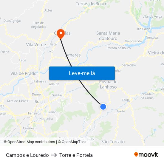 Campos e Louredo to Torre e Portela map