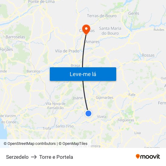 Serzedelo to Torre e Portela map