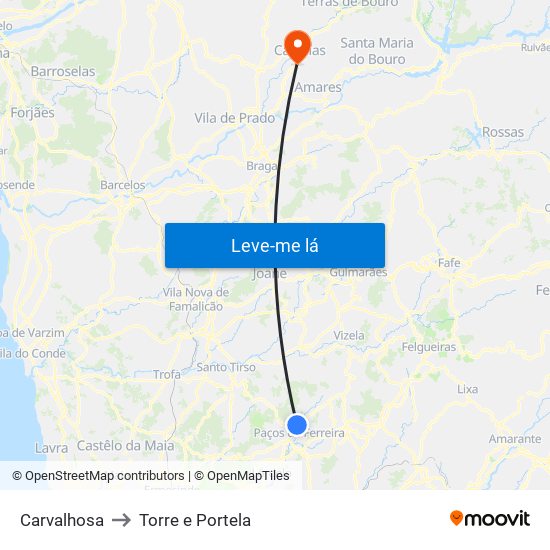 Carvalhosa to Torre e Portela map