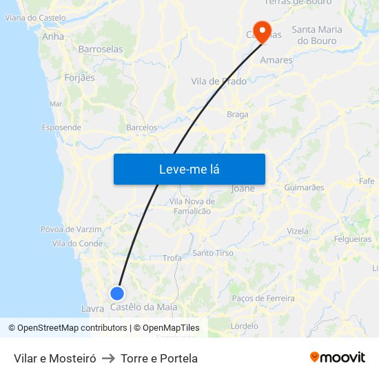 Vilar e Mosteiró to Torre e Portela map