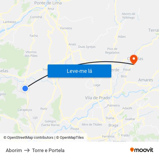 Aborim to Torre e Portela map