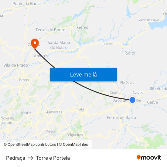 Pedraça to Torre e Portela map