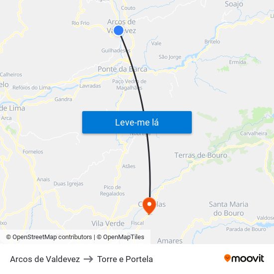 Arcos de Valdevez to Torre e Portela map