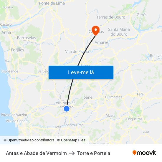 Antas e Abade de Vermoim to Torre e Portela map