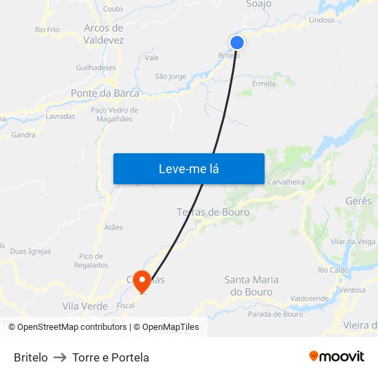 Britelo to Torre e Portela map