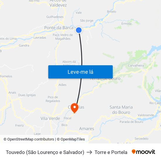 Touvedo (São Lourenço e Salvador) to Torre e Portela map