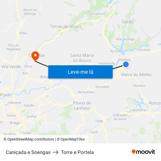 Caniçada e Soengas to Torre e Portela map