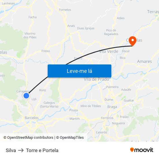 Silva to Torre e Portela map