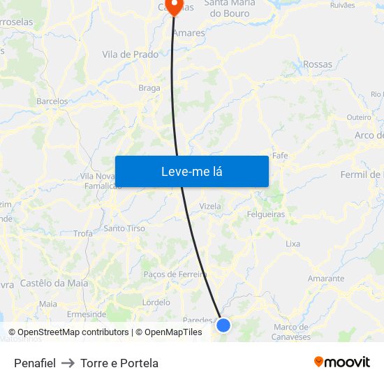 Penafiel to Torre e Portela map