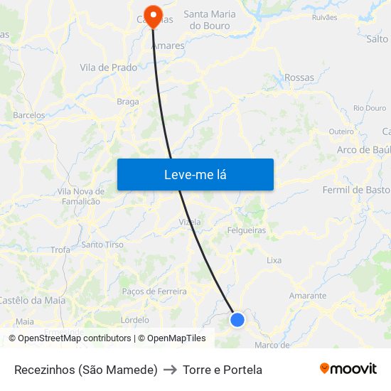 Recezinhos (São Mamede) to Torre e Portela map