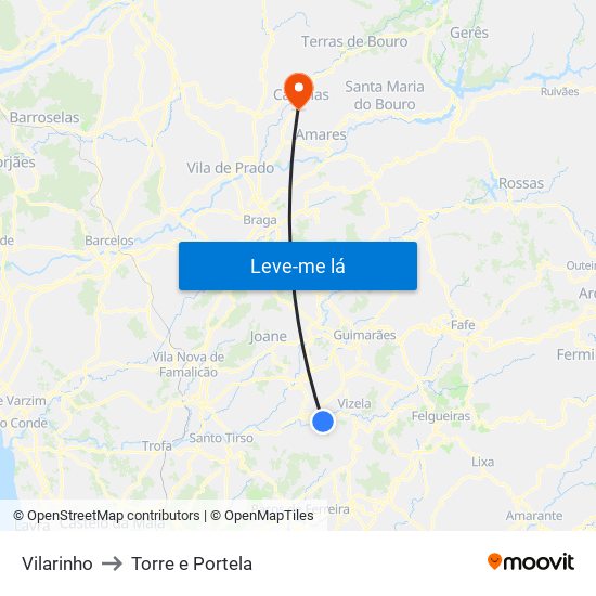 Vilarinho to Torre e Portela map