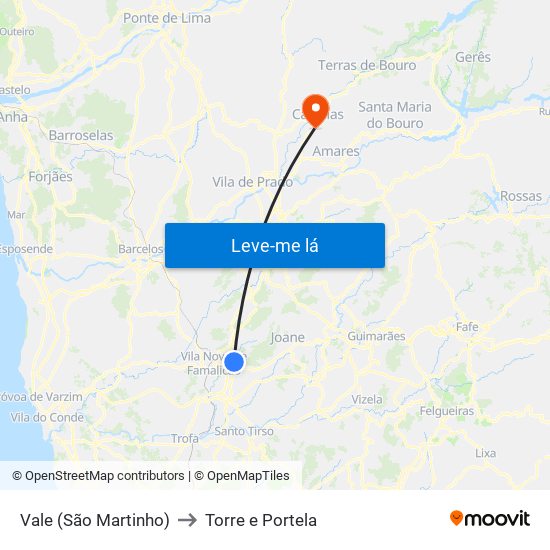 Vale (São Martinho) to Torre e Portela map