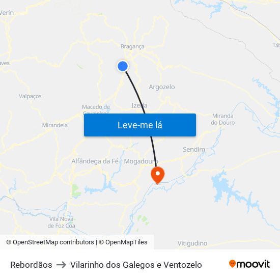 Rebordãos to Vilarinho dos Galegos e Ventozelo map