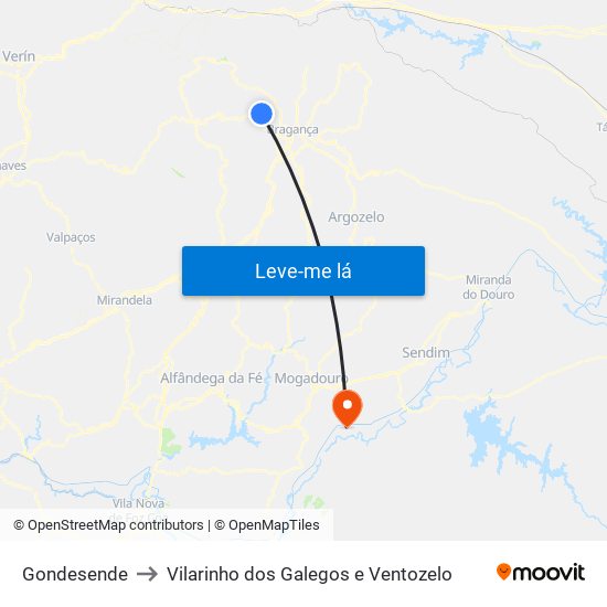 Gondesende to Vilarinho dos Galegos e Ventozelo map