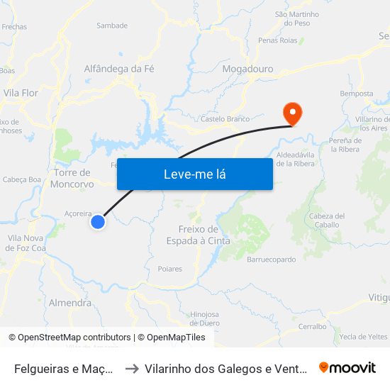 Felgueiras e Maçores to Vilarinho dos Galegos e Ventozelo map