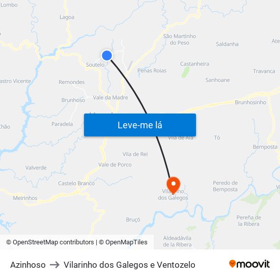 Azinhoso to Vilarinho dos Galegos e Ventozelo map