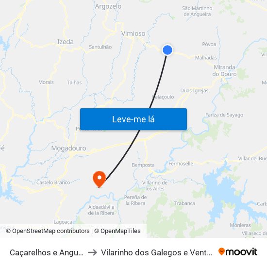 Caçarelhos e Angueira to Vilarinho dos Galegos e Ventozelo map