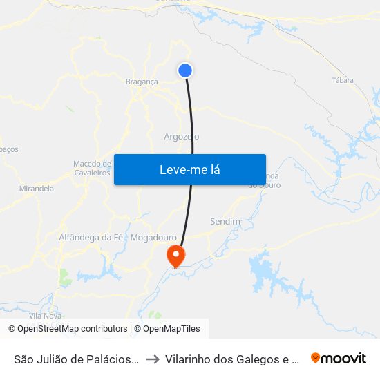 São Julião de Palácios e Deilão to Vilarinho dos Galegos e Ventozelo map