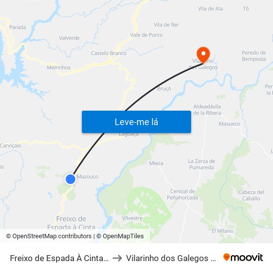 Freixo de Espada À Cinta e Mazouco to Vilarinho dos Galegos e Ventozelo map