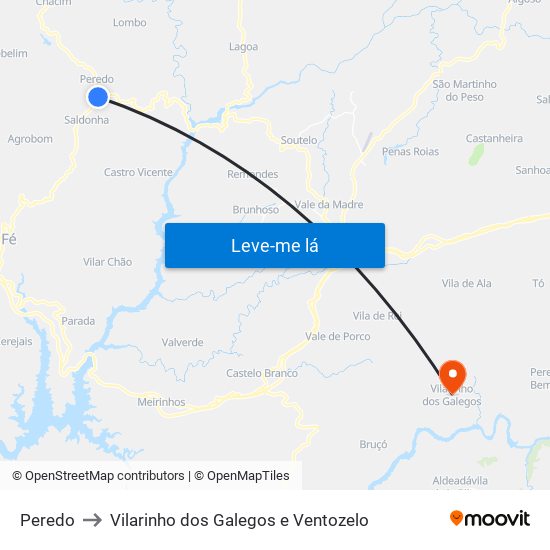 Peredo to Vilarinho dos Galegos e Ventozelo map