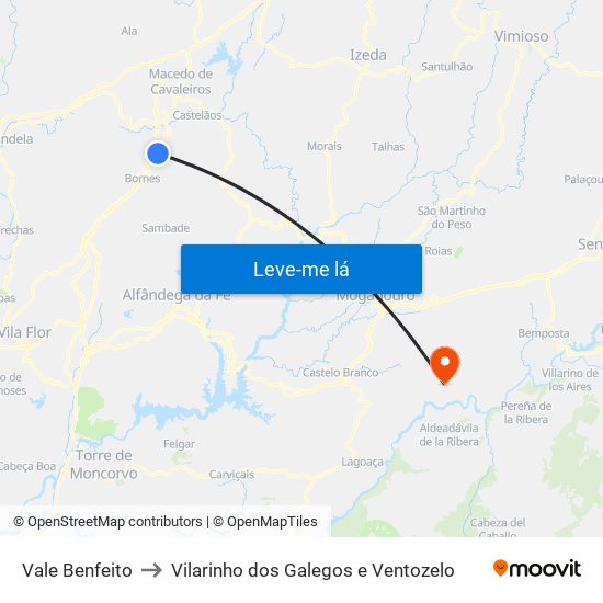 Vale Benfeito to Vilarinho dos Galegos e Ventozelo map