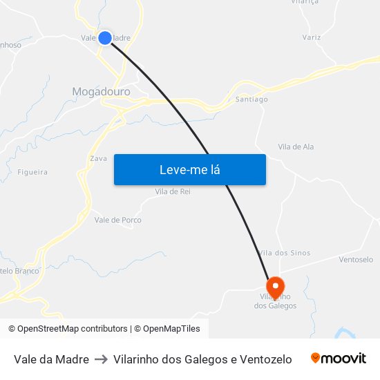 Vale da Madre to Vilarinho dos Galegos e Ventozelo map