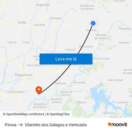 Póvoa to Vilarinho dos Galegos e Ventozelo map