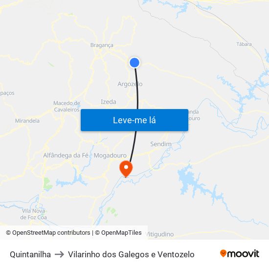 Quintanilha to Vilarinho dos Galegos e Ventozelo map