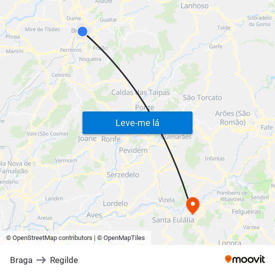 Braga to Regilde map