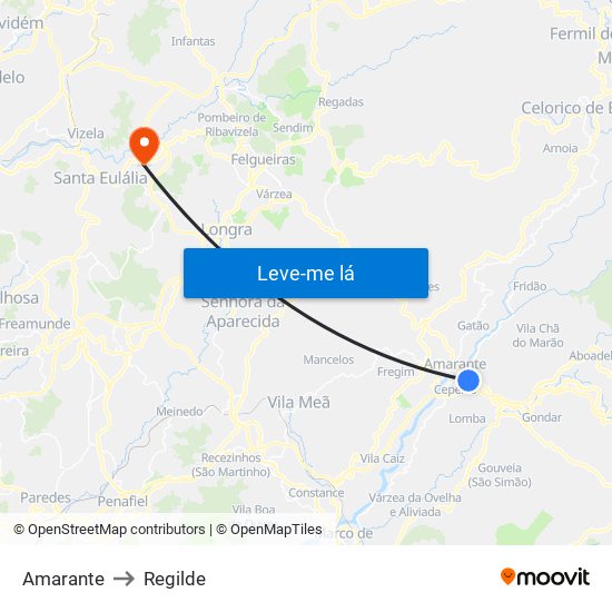 Amarante to Regilde map