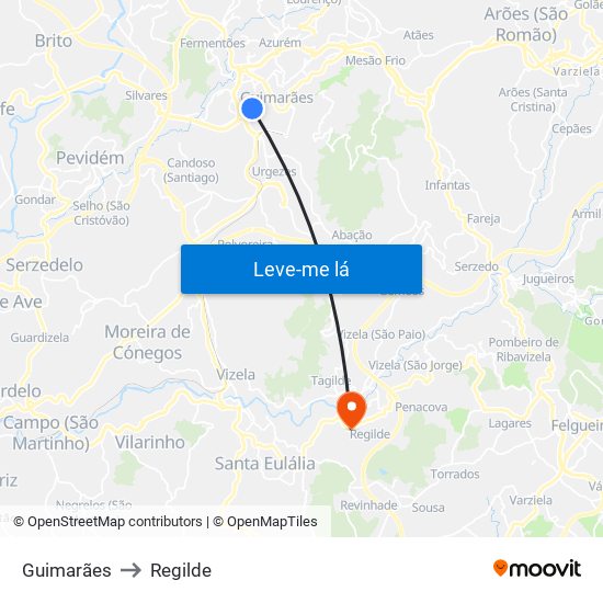 Guimarães to Regilde map