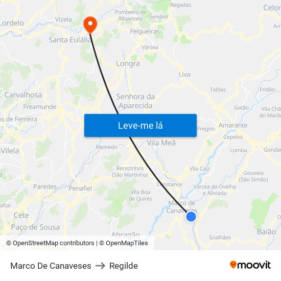 Marco De Canaveses to Regilde map