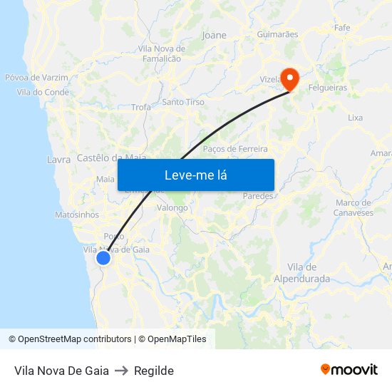 Vila Nova De Gaia to Regilde map