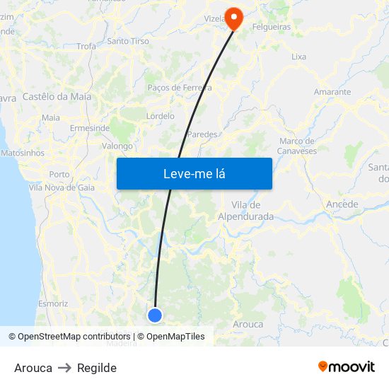 Arouca to Regilde map