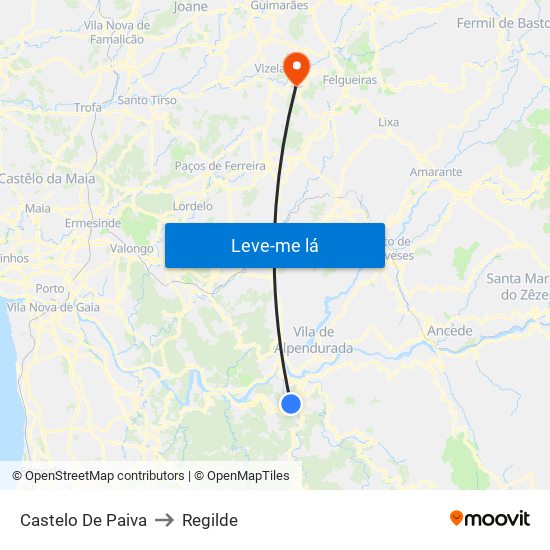 Castelo De Paiva to Regilde map