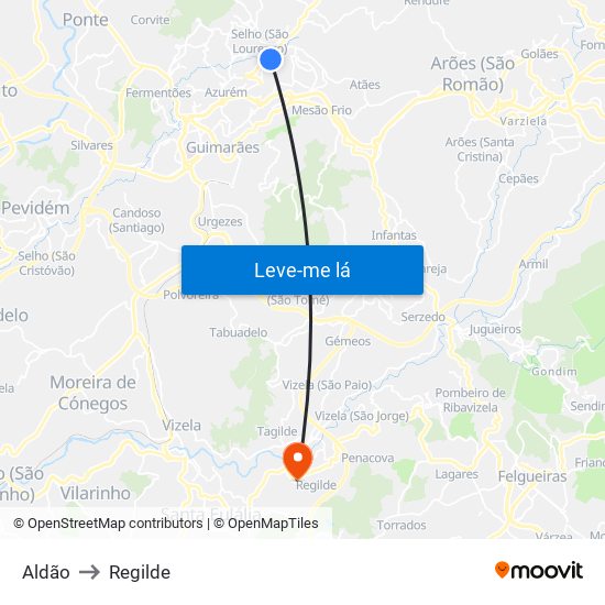 Aldão to Regilde map