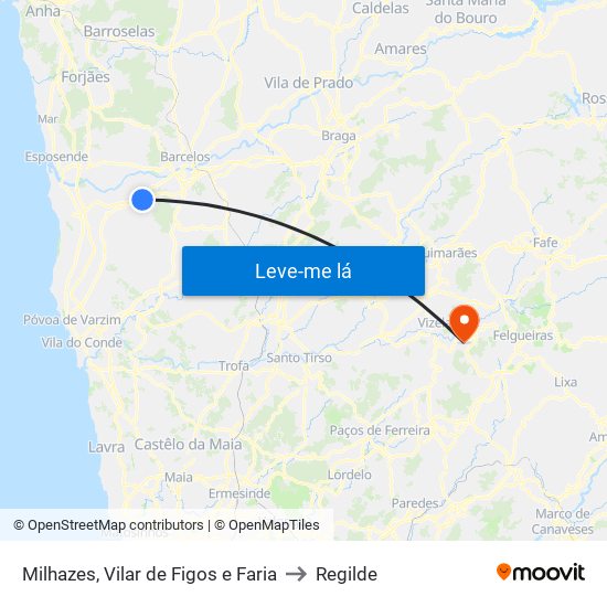 Milhazes, Vilar de Figos e Faria to Regilde map