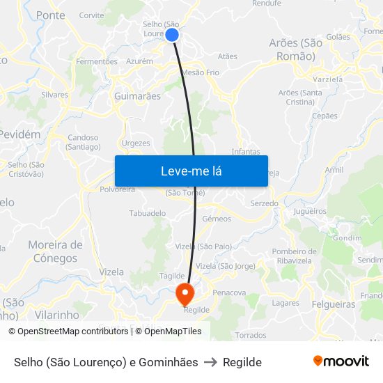 Selho (São Lourenço) e Gominhães to Regilde map