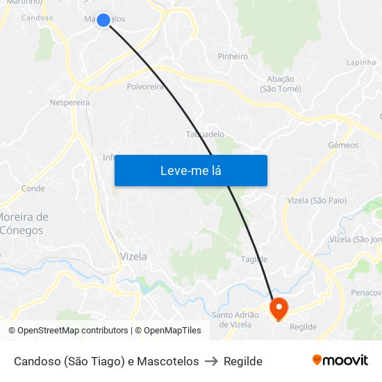 Candoso (São Tiago) e Mascotelos to Regilde map